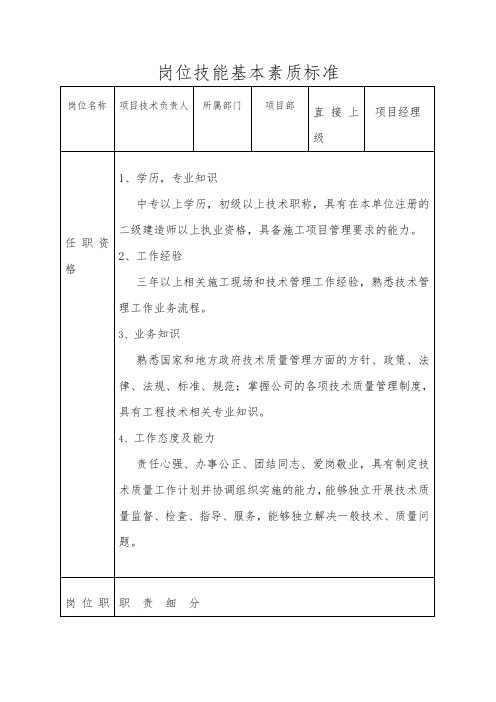 项目技术负责人岗位技能基本素质标准