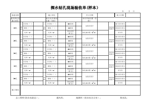 矿井工作面钻孔验收单