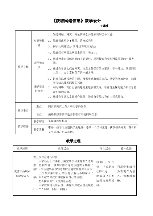 第四课 获取网络信息 教学设计