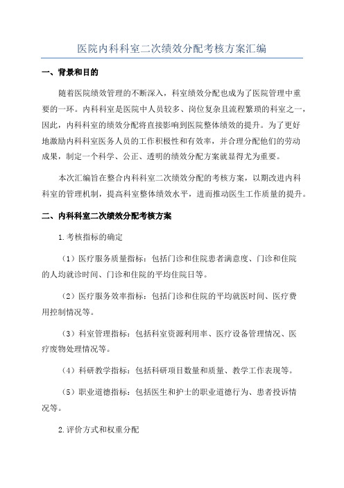 医院内科科室二次绩效分配考核方案汇编