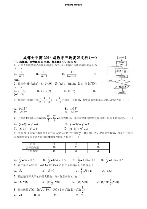 高考专题    成都七中高届数学三轮复习文科(一).docx