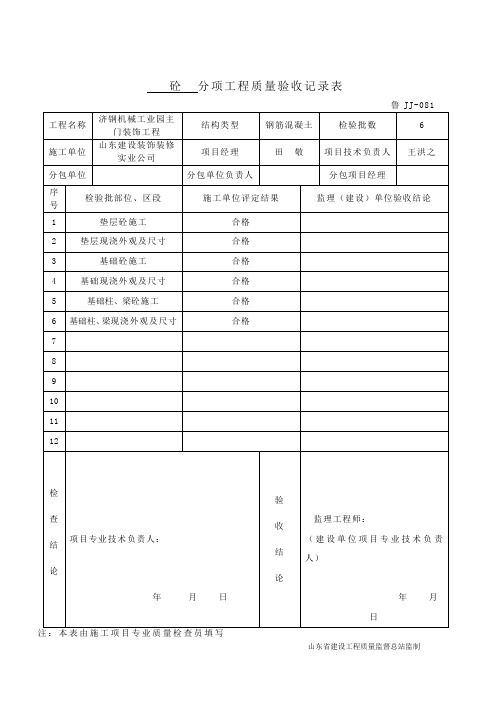 鲁JJ-081分项工程质量验收记录