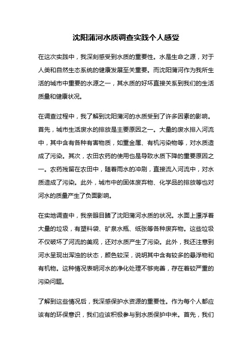 沈阳蒲河水质调查实践个人感受