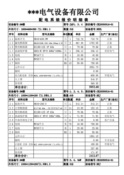 智龙电气成套报价软件表格_报价明细表