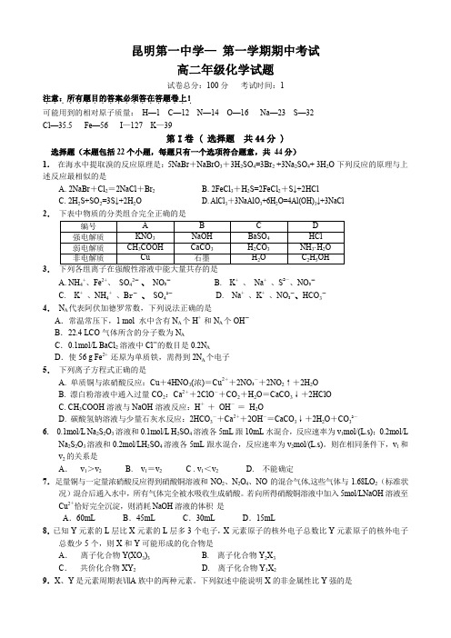 云南省昆一中高二上学期期中考试(化学).doc