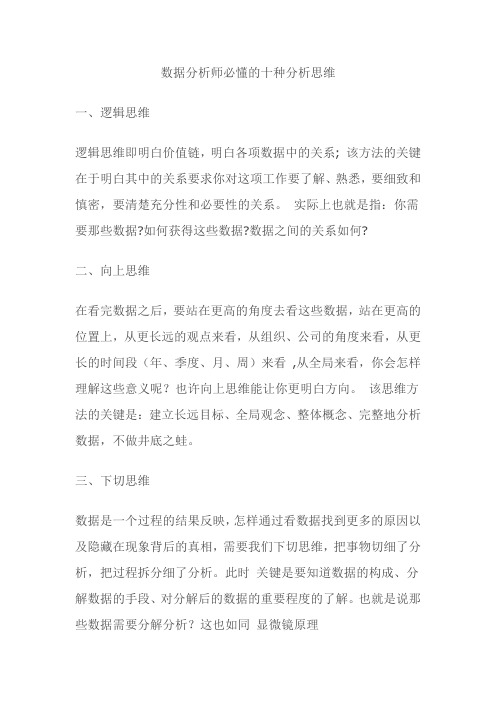 数据分析师必懂的十种分析思维