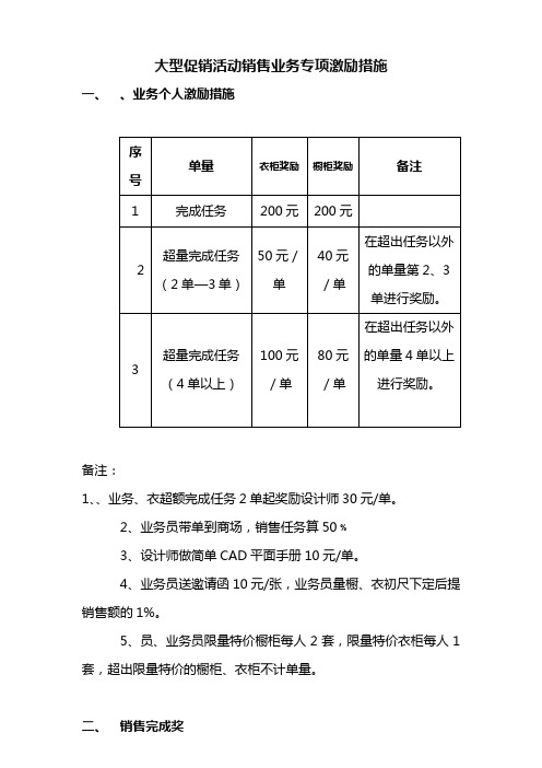 大型促销活动销售业务专项激励措施