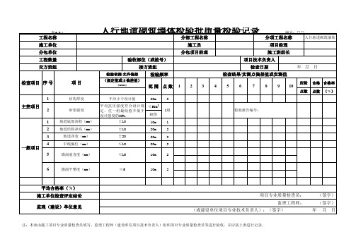 人行地道砌筑墙体检验批质量检验记录模板