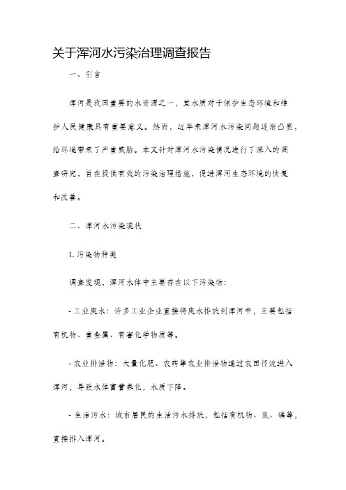 关于浑河水污染治理调查报告