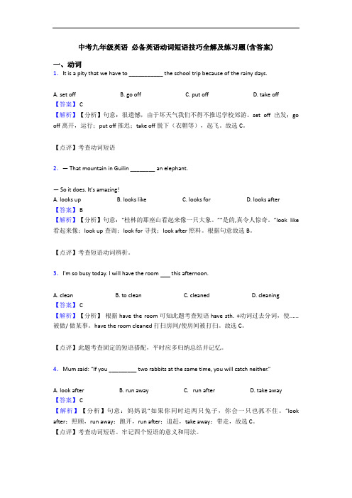 中考九年级英语 动词短语技巧全解及练习题(含答案)