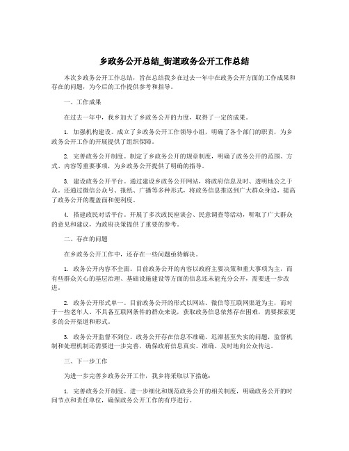 乡政务公开总结_街道政务公开工作总结