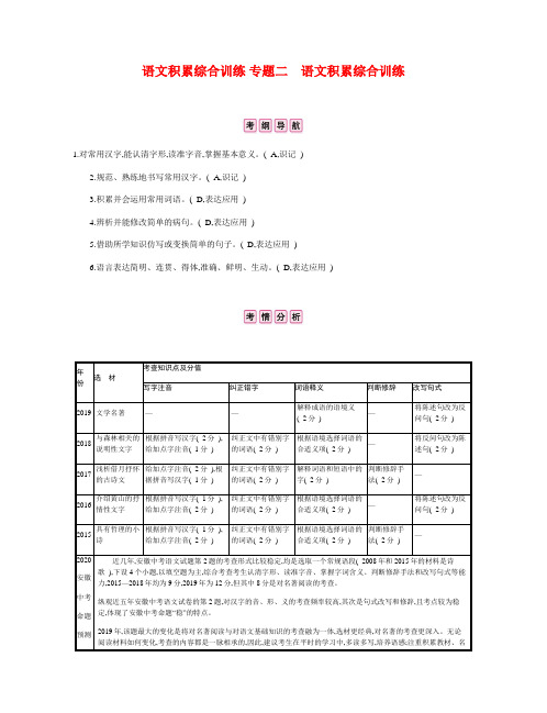 2020人教部编版中考语文总复习 专题二 语文积累综合训练 考点一 字音与字形