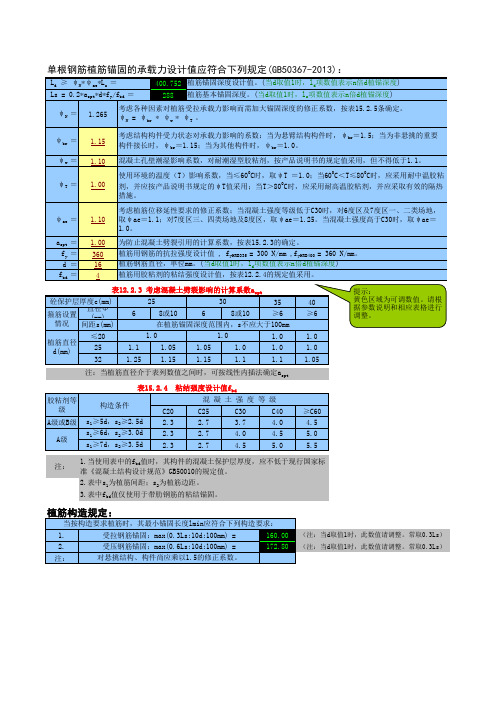 植筋深度计算表(GB50367-2013)-16的植筋深度