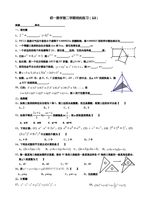 初一数学第二学期培优练习(12)