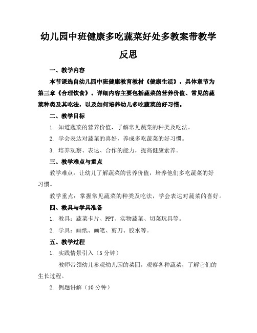 幼儿园中班健康多吃蔬菜好处多教案带教学反思
