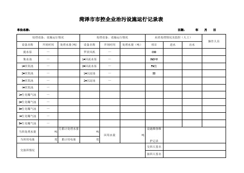 污水处理设施运行记录表
