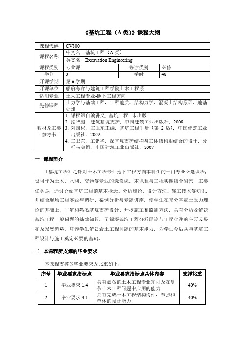 《基坑工程(A类)》课程大纲