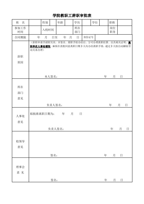 学院教职工辞职审批表