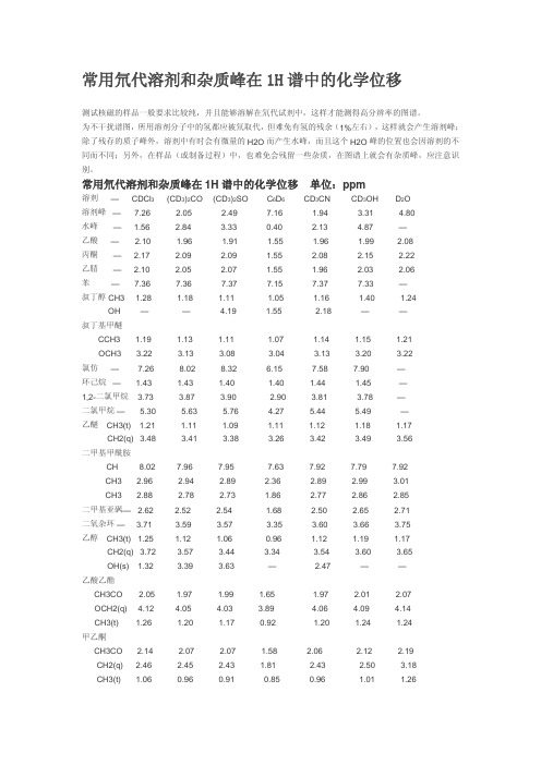 核磁 溶剂位移