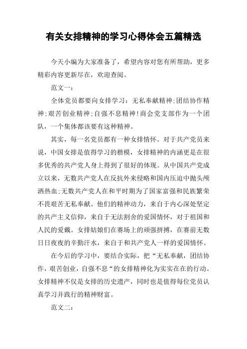 有关女排精神的学习心得体会五篇精选