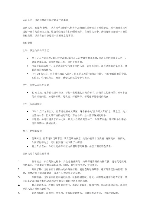 云南昆明一日游自驾游行程攻略,云南昆明自驾游注意事项