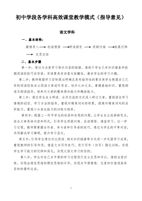 初中各学科高效课堂教学模式(指导意见)