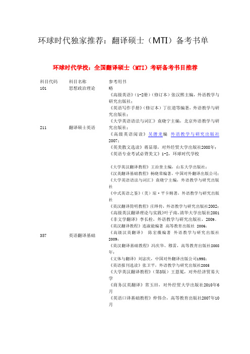 2014翻译硕士考研备考书单(北京环球时代学校独家提供)