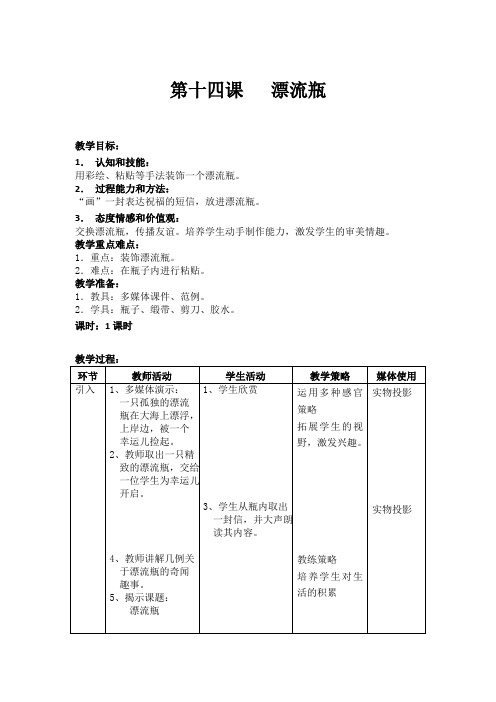 二年级下美术教案-漂流瓶上海版