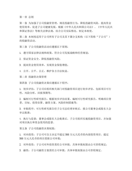 子公司投融资管理制度规定