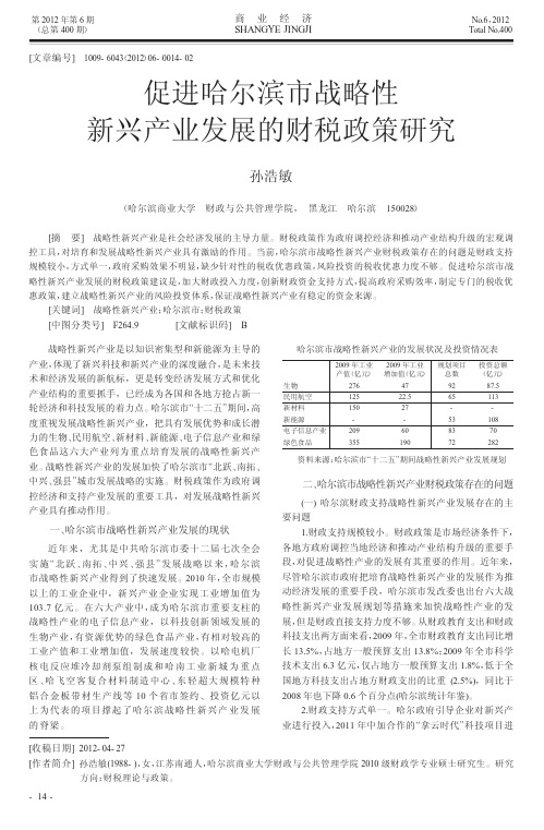 促进哈尔滨市战略性新兴产业发展的财税政策