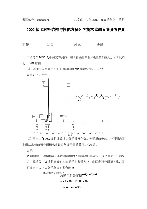 2008材料结构与性能表征考试A卷参考答案