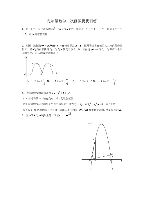 九年级数学中考复习专题二次函数提优训练讲义