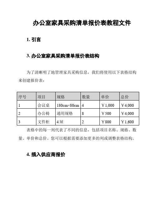 办公室家具采购清单报价表教程文件