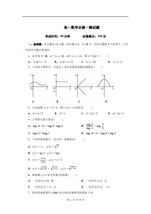 人教版高中数学必修一期末测试题[1]