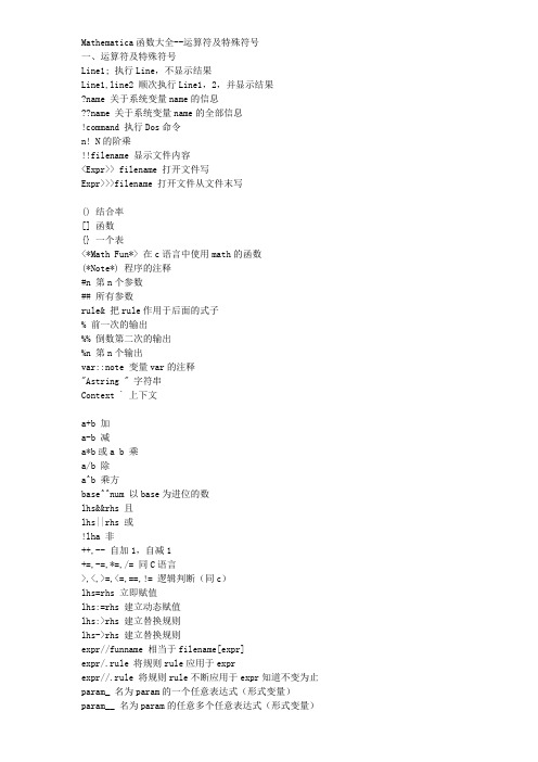 Mathematica函数大全--运算符及特殊符号解读