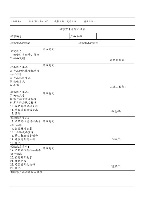 客户需求评审表模板