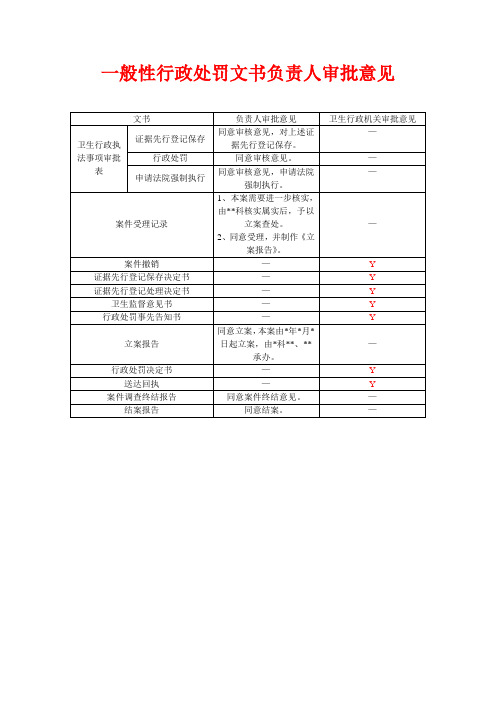 一般性行政处罚文书负责人审批意见