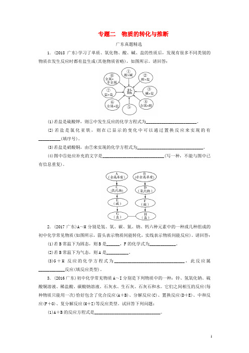 广东省2019年中考化学总复习第2部分专题2物质的转化与推断优化训练