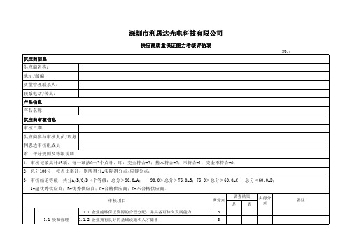 供应商审核表模板
