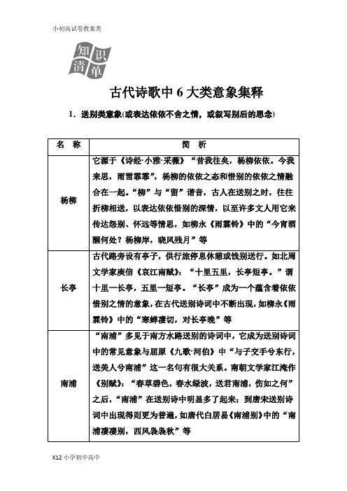 【配套K12】2019版高考总复习语文文档：第二部分 专题二 古代诗歌鉴赏 知识清单古代诗歌中6大类