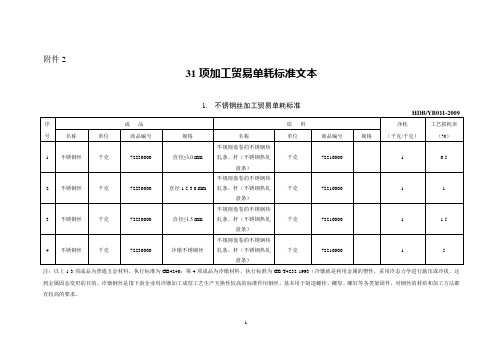 31项加工贸易单耗标准文本