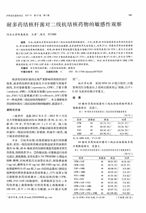 耐多药结核杆菌对二线抗结核药物的敏感性观察