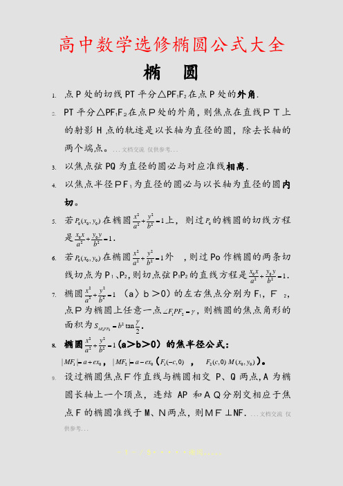 高中数学选修椭圆公式大全(精选课件)