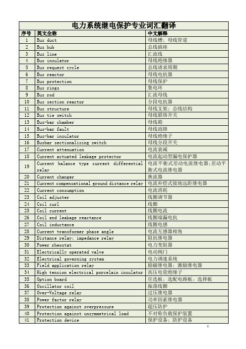 电力系统专业继电保护词汇及英语词汇翻译