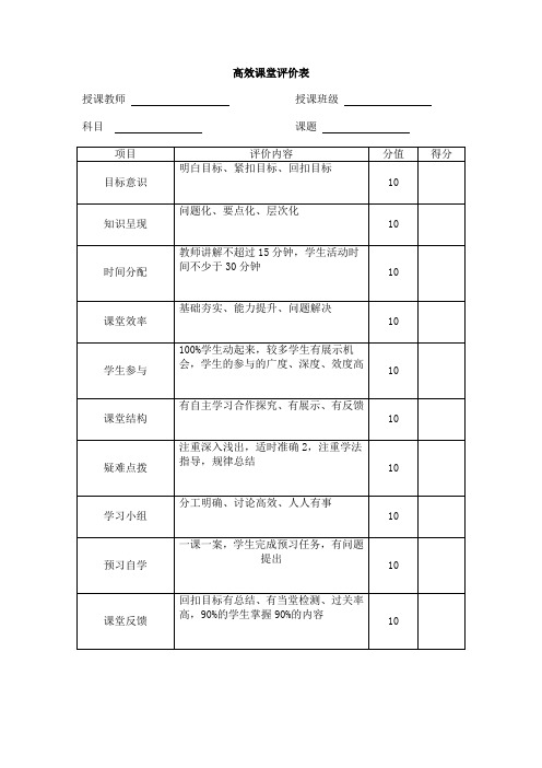 高效课堂评价表