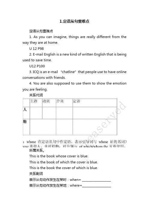 1.定语从句重难点