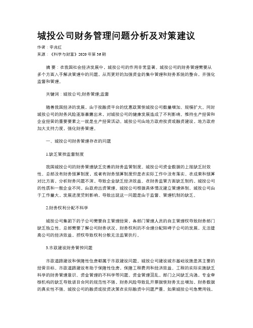 城投公司财务管理问题分析及对策建议