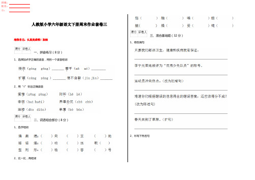 人教版小学六年级语文下册周末作业套卷三