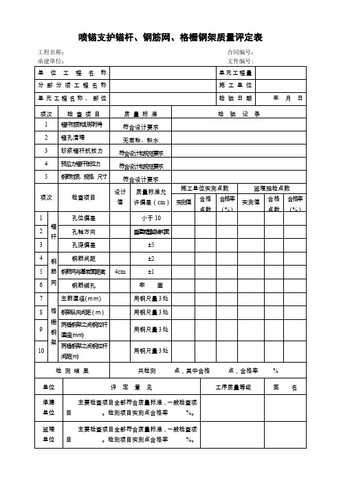 喷锚支护锚杆钢筋网工序质量评定表