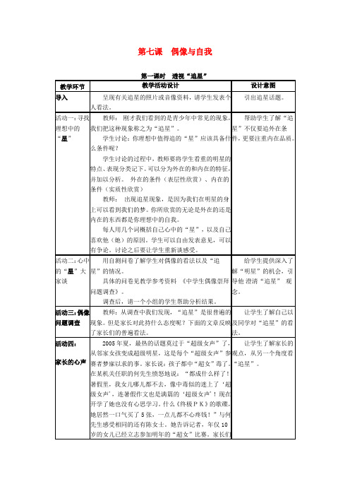 四川省宜宾县复龙初级中学八年级政治上册 第七课 偶像与自我教案 教科版